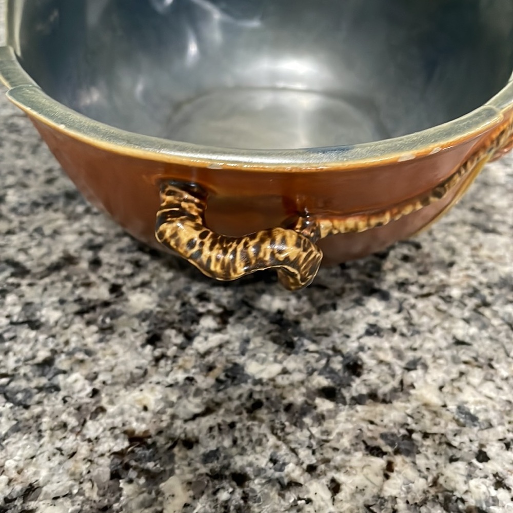 Vintage Roseville Pottery Brown Pine Cone Console Bowl (323-15) - Picture 10 of 16